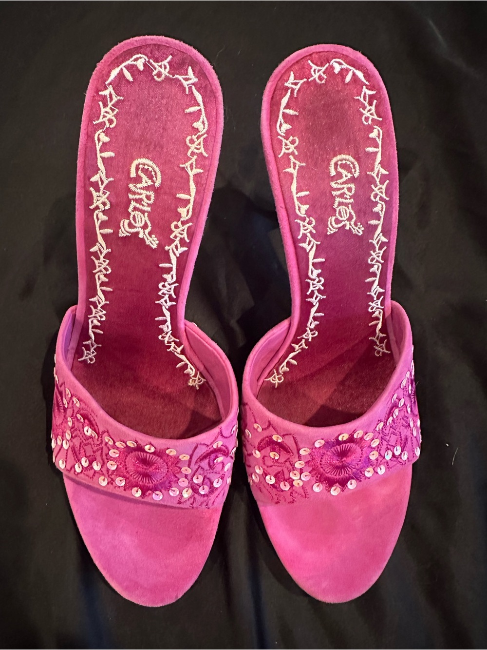 Pink Sequined Heeled Sandals - Picture 6 of 13